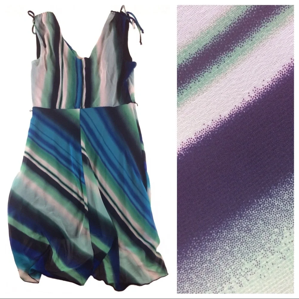 Striped Ombre Sleeveless Dress in Navy Blue, Green, White -14- Dress Ba…